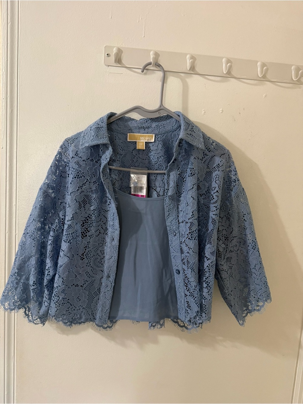 Michael Kors Dusty Blue Lace Button-Front Camisole Set